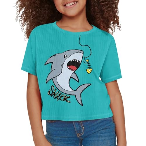 AmzPrint Girls Light Blue Short Sleeve Shirt Cute Cartoon Otters Print Graphic Tee T-Shirt Crewneck Tunic Crop Tops for Girls