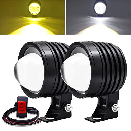 Biqing Faretti LED Moto Supplementari 60W 2 Inch - Fendinebbia 12V Ambra/Bianco Doppio Colore 1200LM Luci Ausiliarie + Interruttore a 3 Fili