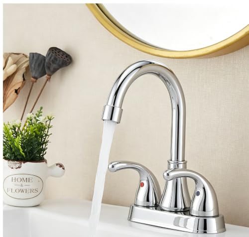 Image of Bathroom Sink Faucet FRANSITON 4 Inch 2 Handle Lead-Free Chrom Bath Sink Faucet with Pop-up Drain Stopper and Supply Hoses