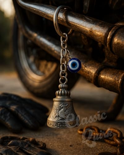 Image of Evil Eye Hooked Guardian Bell Keychain - Protective Lucky Charm Bell with Clip Hook for Bike, Car, Key & Bag | Spiritual Good Luck Talisman Gift
