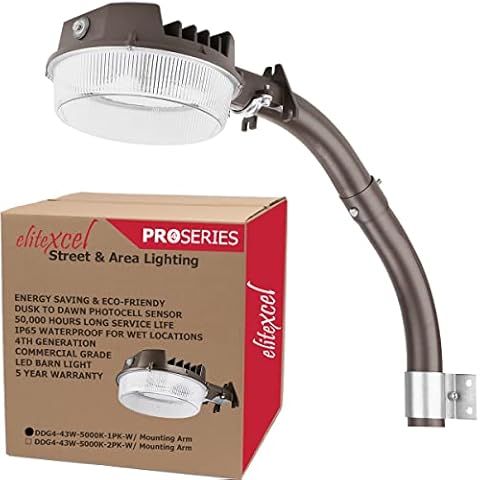 Elitexcel Dusk to Dawn Outdoor Lighting, 43W LED Barn Lights Outdoor, 5000LM 400W Replace Yard Lights, 5000K Daylight Security Area Street Light, 120V Waterproof Garage Parking Lot Flood Light Cover