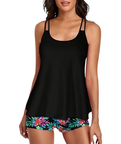 Image of Urchics 2026 Women Two Piece Tankini Swimsuit Tummy Control Plus Size Long Torso Top and High Waisted Boyshorts Bathing Suits