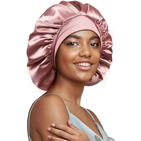 Umisleep 22 Momme 100% Real Mulberry Silk Bonnet for Sleeping Women, Large Hair Care Bonnet for Long Curly Hair, Double Layer Silk Hair Wrap with Soft Elastic Band, Non-Slip Sleep Cap, Pink Cover