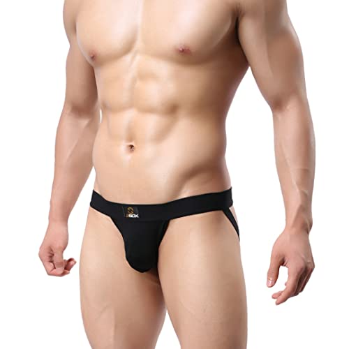MuscleMate Premium Men's Jockstrap, Hot Men's Jockstrap Thong Underwear, (L, Black)