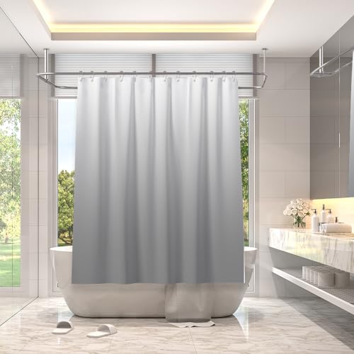 Juego de cortinas de ducha gris de 4 piezas con alfombras en forma de U 5