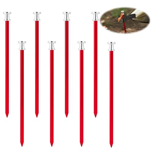 Aoreun 8 PCS Piquetas Camping de Aluminio, 23 cm Estacas Tiendas de Campaña Piquetas con Agujero, Piquetas de Arena para Suelos Duros para Camping, Viajes, Senderismo, Playa - Rojo