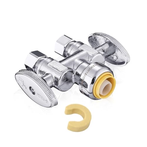 1/4 Turn Push Fitting Dual Outlet Stop Valve, Niikappu 1 Pack Shut Off Valve with a Disconnect Clip Tool, 1/2