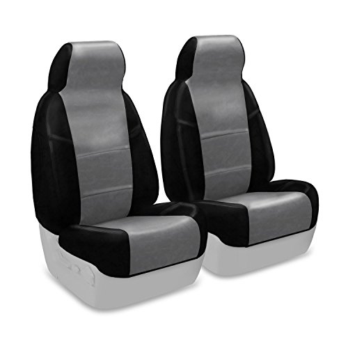 Coverking Custom Fit Front 50/50 Bucket Seat Cover For Select Buick Regal Models - Premium Leatherette 2-Tone (Medium Gray With Black Sides) #TOP26