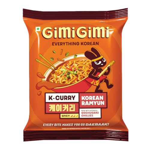 Image of GIMI GIMI - K - Curry, 125g | Veg Korean Ramyun | Authentic Gochugaru Chillies | Thick & Bouncy Noodles