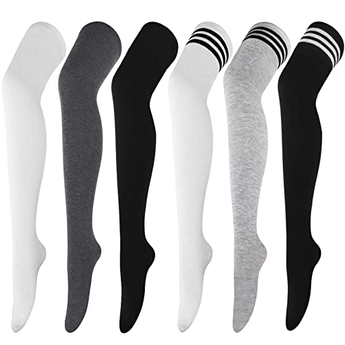 Image of DRESHOW 6 Pairs High Thigh Socks Striped Over Knee Thin Tights Long Stocking for Women Leg Warmer