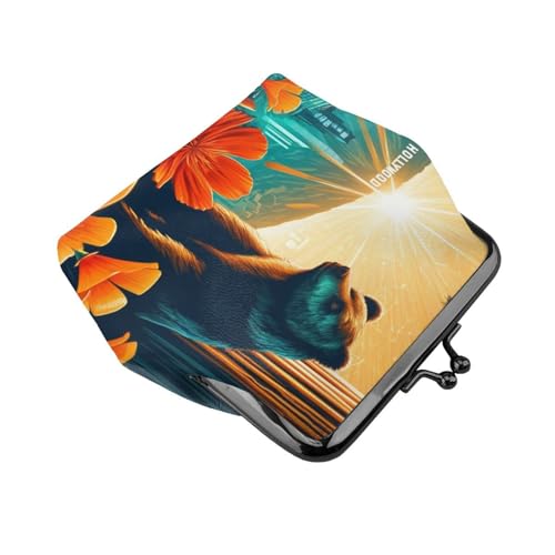 Pu Leather Buckle Coin Purse California-Poppies-Bear Girls Kiss-Lock Change Purse Wallets3