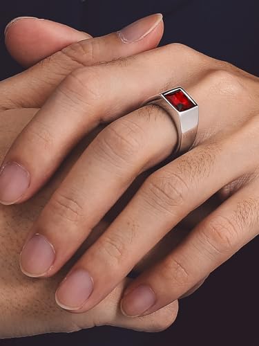 Bandmax BMR68095G-09-81 Stainless Steel Ring For Men Ruby Stone Signet Ring Statement Ring Red Stone January Birthstone Ring Anniversary Ring thumb #3