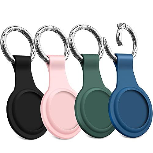 4 Piezas Funda Protectora para AirTags,Woffoly Estuche de Silicona Blanda para AirTag con Llavero Antipérdida,Cubierta de Seguimiento Portátil Antirrayas Compatible con AirTag para Mochilas,Mascotas Cover