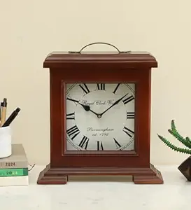 vedas Yug Silent Non Ticking Small Clock Battery Operated, Simply Design, for Bedroon, Bedside, Desk I Wooden | Antique | Vintage | Desk Clock (Size 11 x 11.5 Inches)