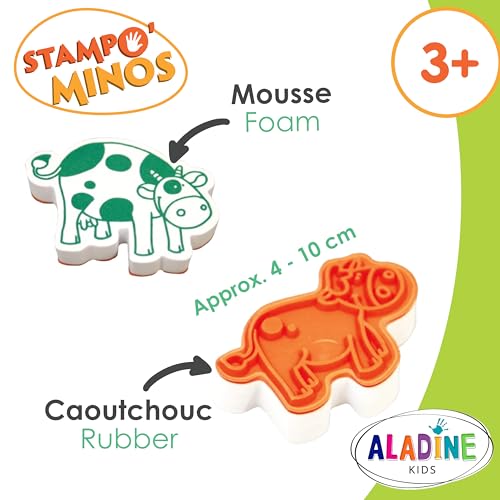 Aladine Stempelset Minos Bauernhof, inkl. 10 Stempel und 1 Stempelkissen, kreativer Stempelspaß für Kinder ab 3 Jahren