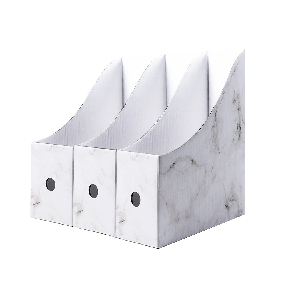 A Cardboard File Organizer, 3 Pack Desktop File Holder, Magazine Holder With Label Stickers, Magazine Storage Box, Magazine File Holder For Home, 3 Hole Punched Magazine Holders Magazine Binder