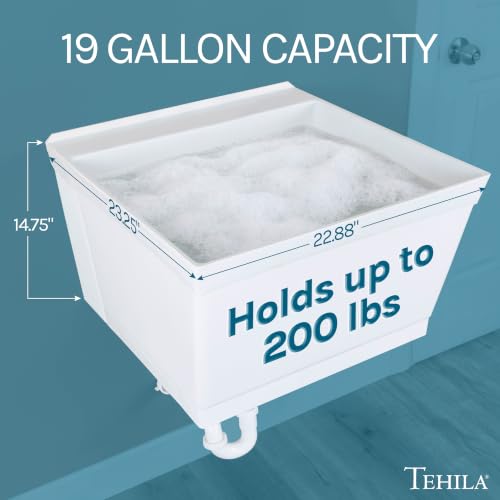 Image of JS Jackson Supplies Tehila White Wall-Mounted Utility Sink Tub Kit, Wall-Mounted Utility Tub with Wall Bracket, Floating Utility Sink for Laundry Room, Garage, Workshop, and More