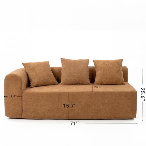 Image of Claiks 71 inch Left Armrest Boneless Sectional Loveseat Sofa, Brown