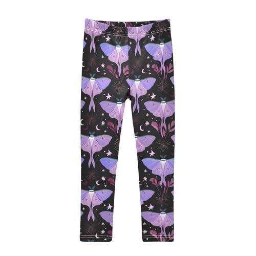 Purple Moths Moon Stars Girls Leggings Soft Stretch Workout Yoga Dance Pants for Kids Casual Tights