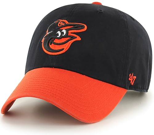 47 Brand MLB Two Tone Primary Logo Clean Up Adjustable Baseball Cap Hat, Adult One Size Fits All - Baltimore Orioles Black Orange
