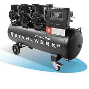 STAHLWERK Kompressor mit 120 L Tank (ST-1010 Pro) – ölfrei & leise, 10 bar, Druckluftkompressor mit Brushless-Motoren, 5, 91 PS, 4, 35 kW, 750 l/min, Flüsterkompressor, Silent-Kolbenkompressor