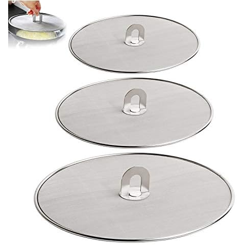 3 Stück Edelstahl Spritzschutz Multifunktionale Splatter Bildschirm Wachen Flachgewebe Ölsieb Bratpfanne Öl Proofing Deckel Cover