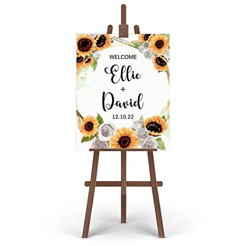 Letrero de bienvenida para boda en jardín con girasoles 4