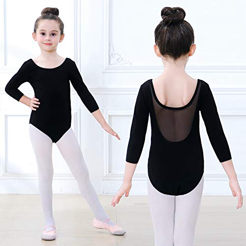 Image of Soudittur Girls Leotards Long Sleeve Ballet Dance Top Bodysuit for Toddler Kids