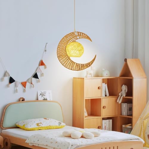 Luz colgante de ratán beige E27 para casa de campo moderna y lámpara retro de cuerda tejida