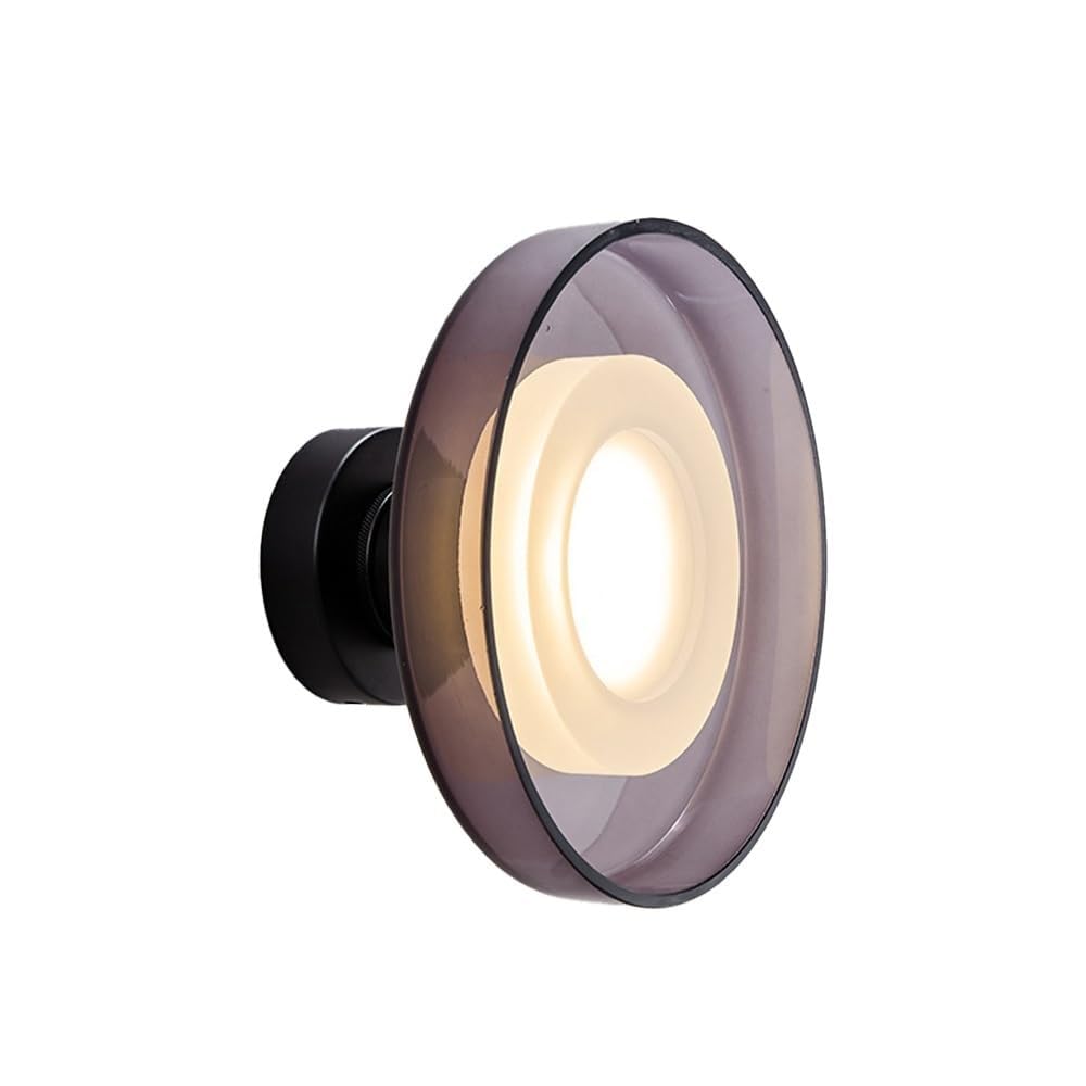 LUOYAOB Round Wall Sconce Modern Circular Wall Light Glass and Metal Backlit Wall Fixture Ambient Wall Lamp for Bedroom Living Room Hallway Entryway Decorative Lighting(Clear Glass)