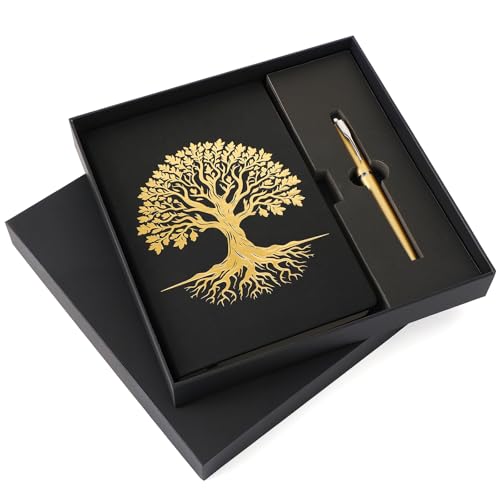 Journal arbre de vie en cuir végétalien A5 avec stylo | Coffret cadeau chic