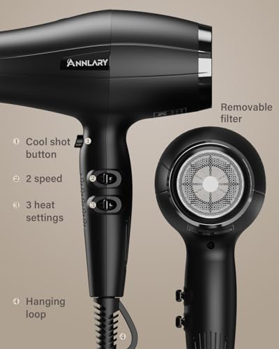 ANNLARY Ionic Hair Dryer with Diffuser, Blow Dryer, Professional 1875W Powerful AC Motor Hairdryer with 8.2Ft Cord for Women & Men, Fast-Drying Blow Dryer with Nozzle for Home, Salon - Image 8