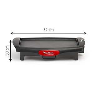 Moulinex Plancha Accessimo, Barbecue électrique d’intérieur, 1800 W, Revêtement antiadhésif, Format compact, Bac de récupération des jus, Thermostat réglable CB560811, Noir, Rouge