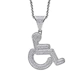 MALAXA LIANXIAO - Bijoux glacé imbécile Logo de Fauteuil Roulant handicapé Collier Pendentif 18K plaqué Or Bling CZ Collier à chaîne de Hip hop miamant simulé for Hommes Femmes (Color : Silver)