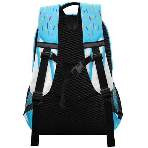 Image of Blue White Ice Cream Cute Backpacks with Chest Strap,Lightweight Bookbags 17 Inch, Casual Daypack Bags