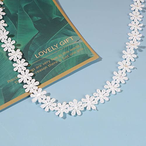 Boho Flower Lace Choker Necklace White Lace Tattoo Choker Necklace Daisy Flower Collarbone Necklace Retro 90s Choker Necklace Chain Jewelry for Women (White)4