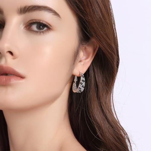 Crystal Hoop Earrings For Women, Bright Silver Plated Oval Inside Out Earring, Sparkling Modern Geometric Earrings, Gift for Her4