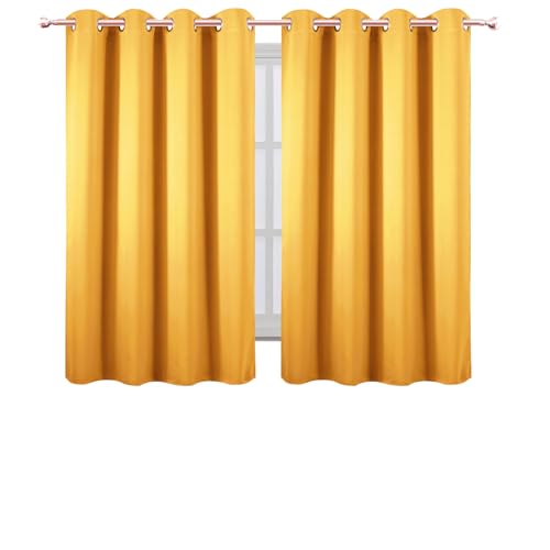 Image of LEMOMO Blackout Curtains 66 x 54 Inch Long Yellow Curtains Set of 2 Panels Room Darkening Curtains for Bedroom and Living Room