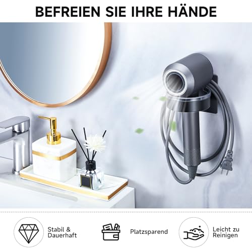 YYBO Fönhalter Ohne Bohren, Föhnhalter Schwarz, Föhn Halterung Haartrocknerhalter, Föhnhalter Wand Ohne Bohren, Fönhalterung Bad, Selbstklebend Haartrockner Halterung für Föhn Aufbewahrung