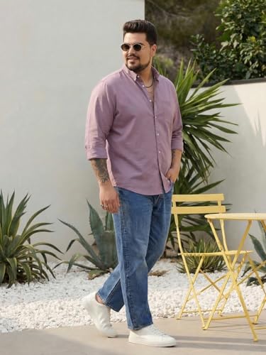 Image of Urbano Plus Men's Cotton Full Sleeve Regular Fit Solid Oxford Shirt with Button-Down Collar
