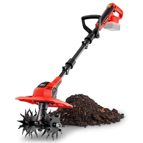 GELIDALITE Cordless Tiller Cultivator 9-Inch Width 7-Inch Depth Compatible with Milwaukee 18V Battery Powered Garden Cultivator for Garden Flower beds Tool Only-Battery & Charger not Included