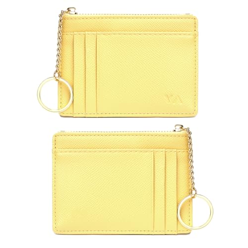 Image of Slim Minimalist RFID Blocking Leather Wallets Credit Card Holder Case Money Clip Pocket Wallet Coin Purse Keychain Travel Clutch Handbag Pocket Pouch Holster Gifts for Women Men (Yellow)