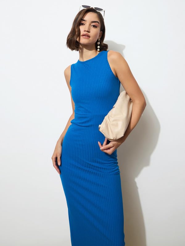 Image of barcino Black Rib Back Cut-Out Midi Dress