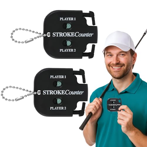 Paquete de 2 mini clicker de contador de golpes de golf, herramienta de marcador de puntuación de doble esfera para 2 jugadores con llavero, reinicio manual de 2 dígitos, rastreador de puntuación de