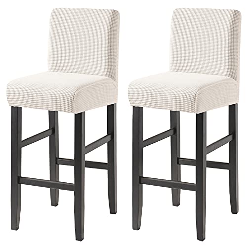 JHLD Housse De Chaise De Bar, Jacquard Housse De Chaise Elastique Housse De Tabouret De Bar Housse De Chaise Lavable Machine pour Salon-Blanc-Lot de 2 Cover