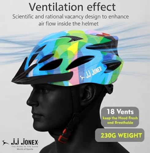 Image of JJ Jonex Adjustable Cycling & Skating Helmet with Detachable Visor | Light Weight | Adjustable Strap with Comfortable Chin Padding | Ideal for Men, Women & Kids (Multicolor, Large)