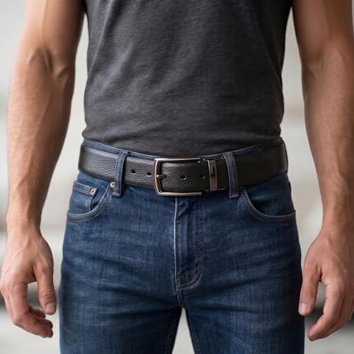 Image of THE MEN THING Mens Genuine Leather Belt | 2 in 1 Reversible (Black & Brown) (1 Pc.) - LUXORIC