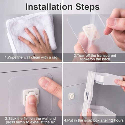 Image of Wall Mounted Double Layers Soap Dish Saver with Drain Tray, Adhesive Sponge Holder No-Drilling Soap Holder for Shower Bathroom Kitchen