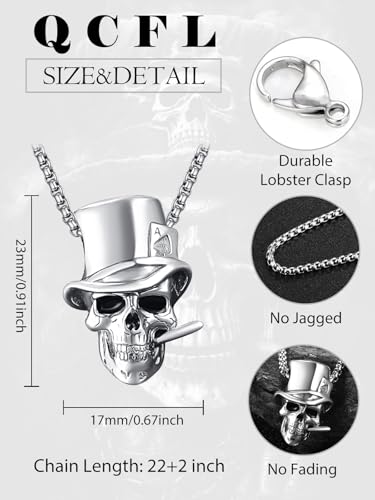 Skull Necklaces for Men, 925 Sterling Silver Mens Pendant Necklace, Cool Gothic Skull Jewelry Halloween Jewelry Gifts for Men Husband Him Father Son2