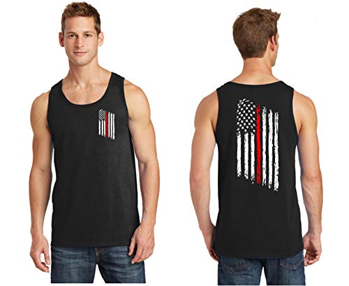 Men's Tattered American Flag Thin Red Line Firefighter Tank Top (XX-Large)